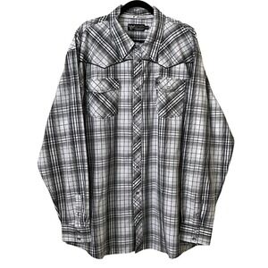 Cowboy Hardware Shirt Mens XXL Black White‎ Plaid Pearl Snap Western Workwear